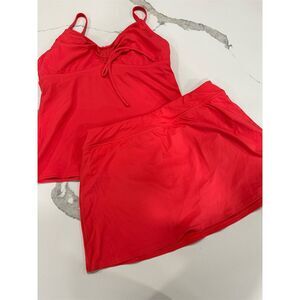 EUC Lands' End Women's Coral Tankini Swimsuit Set Skirt Top Size10 2-Piece